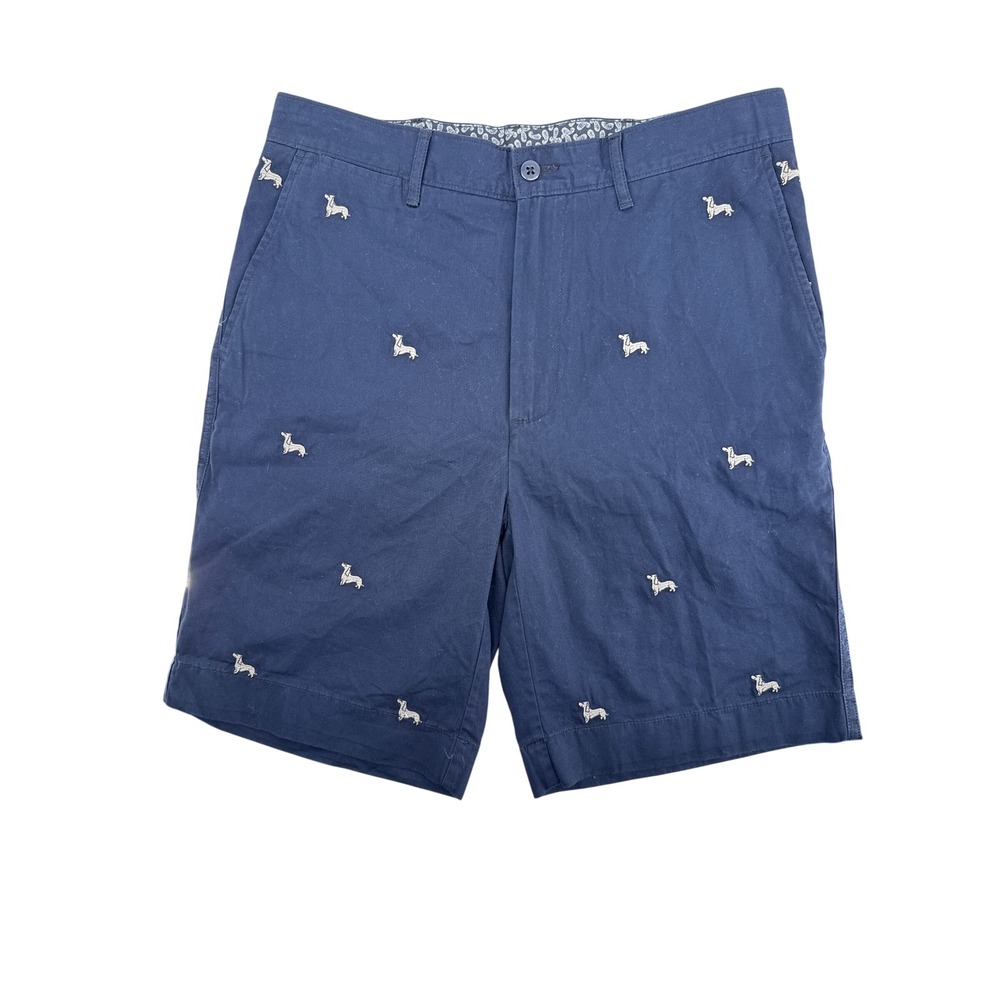 Cremieux Madison Mens Navy Blue Embroidered Dachshund Chino Shorts Size 32